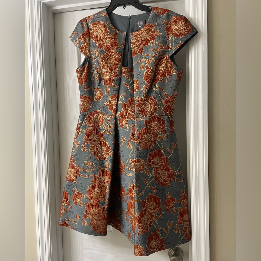 Vince Camuto Floral Jacquard Dress in Gray and Orange